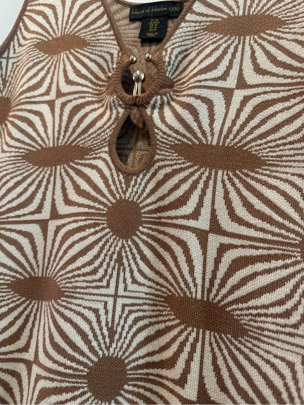 House of Harlow 1960 brown cream geometric cutout knit dress - Picture 3 of 6